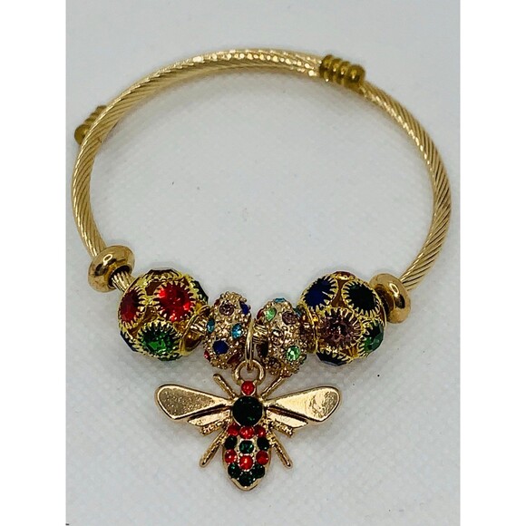 Multi Color Crystal Black & Red Bee Charm Adjustable Bracelet - Picture 3 of 4
